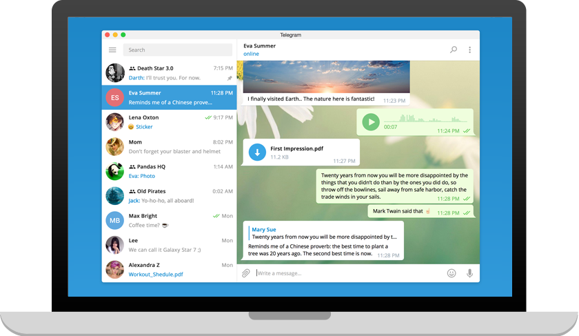Интерфейс Telegram Desktop для Windows
